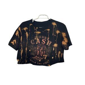 Johnny Cash Walk The Line Bleached‎ Crop Graphic T-Shirt XL Nashville Line Dance